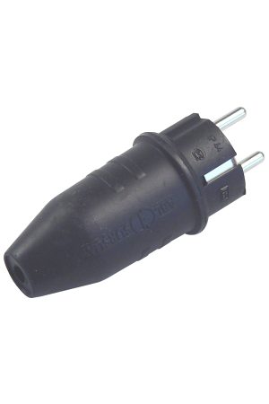 Schuko Heavy Duty Rubber Plug, Male, 2 Pin, Black