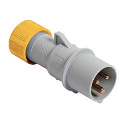 Cee-Type Male Plug, IP44 Splashproof, Yellow, 100-130V 16A 3 Pin