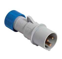 Cee-Type Male Plug, IP44 Splashproof, Blue, 200-250V 16A 3 Pin