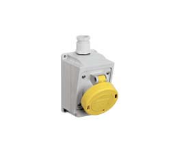 Cee-Type Wall Socket, IP67 Watertight, Yellow, 100-130V 16A 3 Pin
