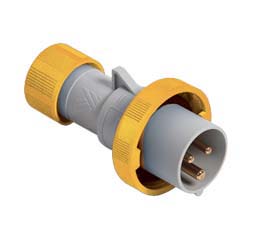Cee-Type Male Plug, IP67 Watertight, Yellow, 100-130V 16A 3 Pin
