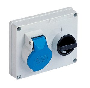 Cee-Type Interlocked Switch Socket, Yellow,  100-130V 16A 3 Pin, IP44